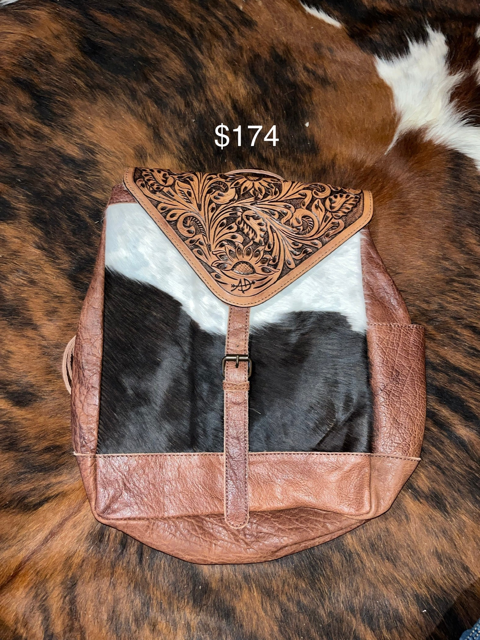 Cowhide and tooled leather concealed carry backpack purse - Wines'Designs