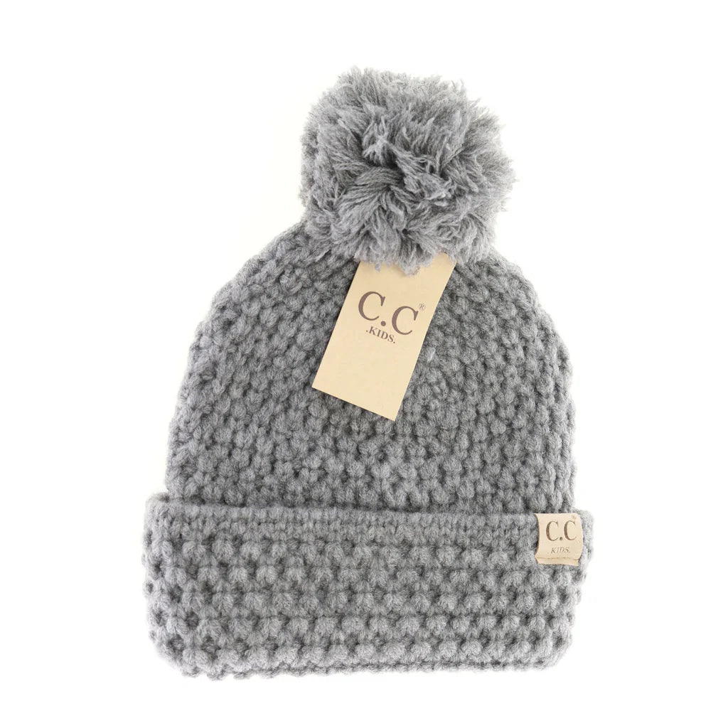 KIDS Bee Stitch Knit Pom C.C Beanie KIDS3841 lt grey - Wines'Designs