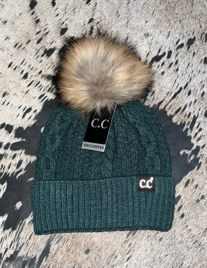 CC Exclusive - Black Label Special Edition Ribbed Cuff Fur Pom Beanie green - Wines'Designs