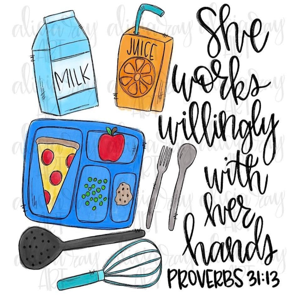 She works willingly with her hands (lunch lady) - Wines'Designs