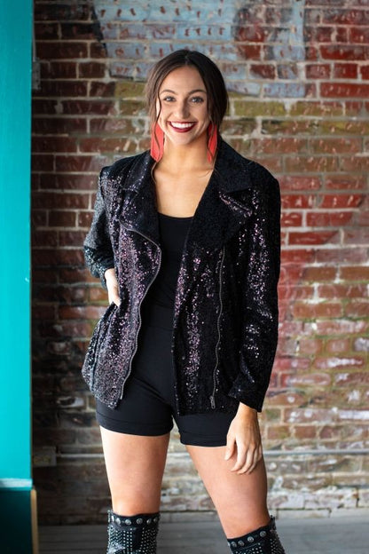 Black sequin with black lining Moto jacket - Wines'Designs