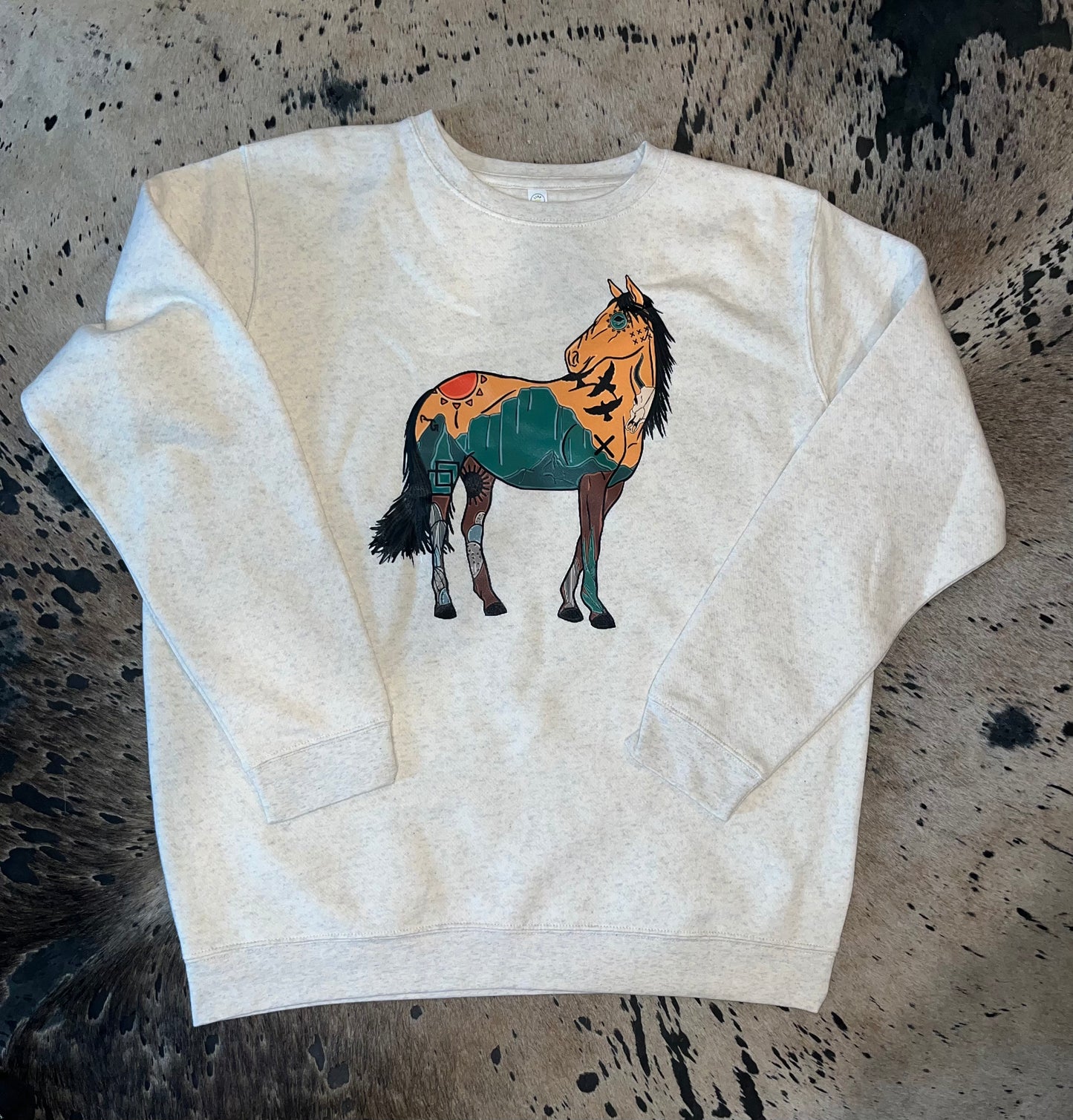 PAINTED PONY HEATHER OATMEAL SWEATSHIRT - Wines'Designs