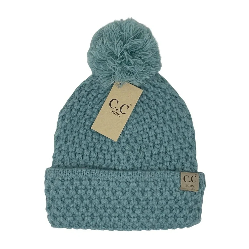 KIDS Bee Stitch Knit Pom C.C Beanie KIDS3841 winter mint - Wines'Designs