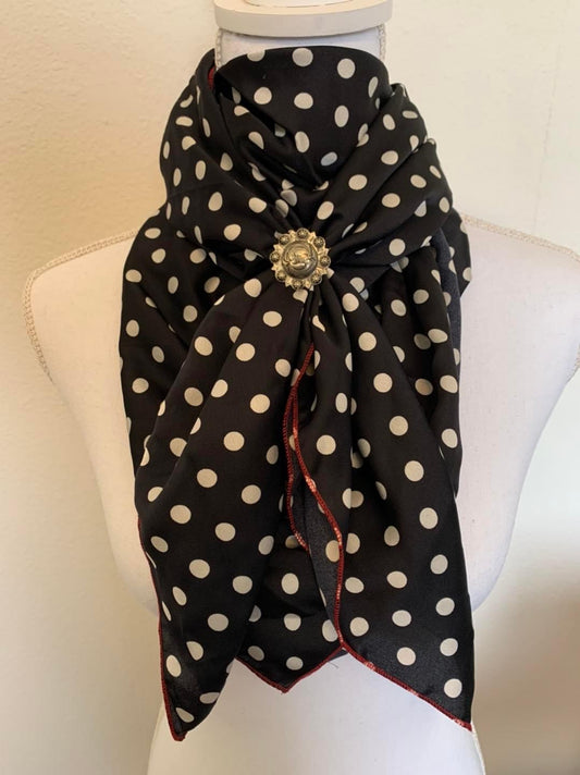 Black and white polka dot with red stitching wild rag - Wines'Designs