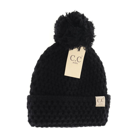 KIDS Bee Stitch Knit Pom C.C Beanie KIDS3841 black - Wines'Designs