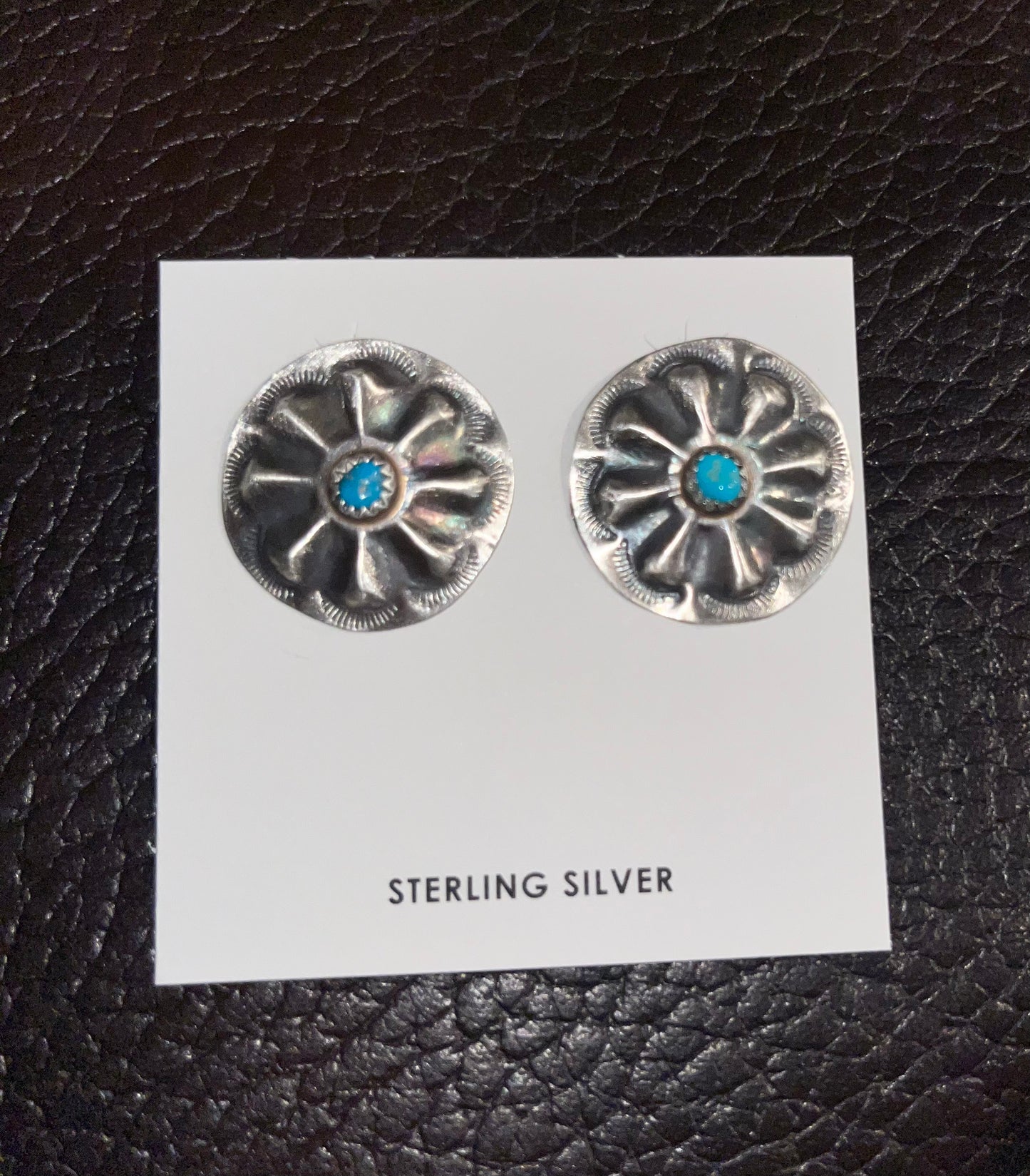 Authentic turquoise and sterling silver concho earrings - Wines'Designs