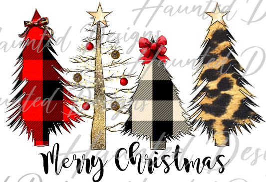 Merry Christmas plaid, leopard, and glitter trees - Wines'Designs