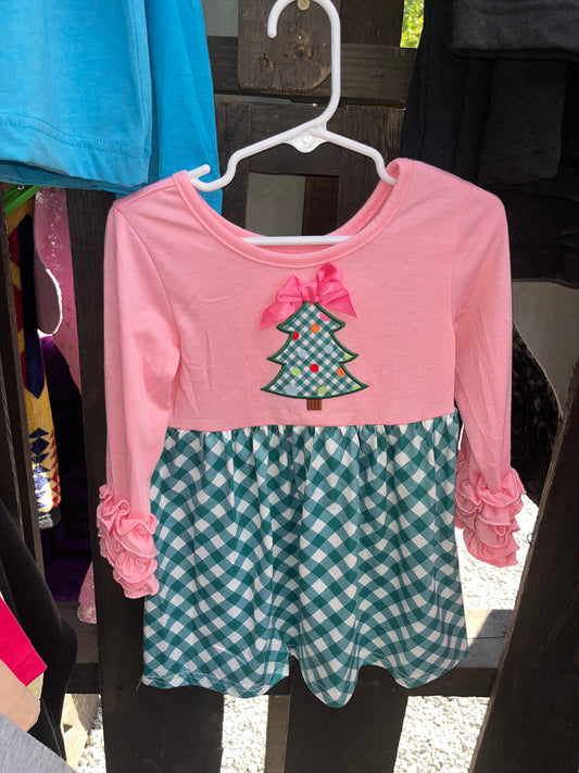 Pink and green plaid Christmas tree dress - Wines'Designs