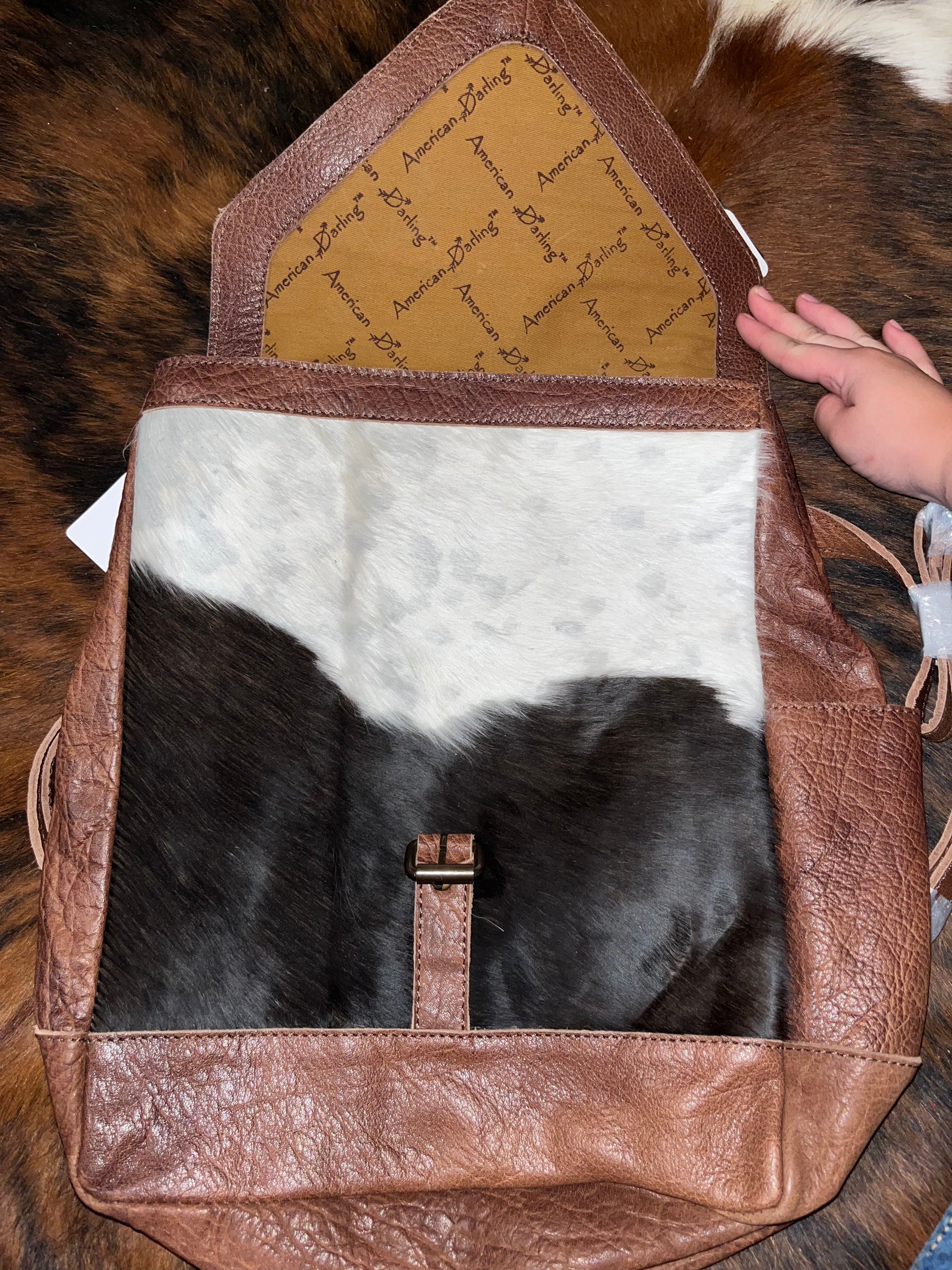 Cowhide and tooled leather concealed carry backpack purse - Wines'Designs