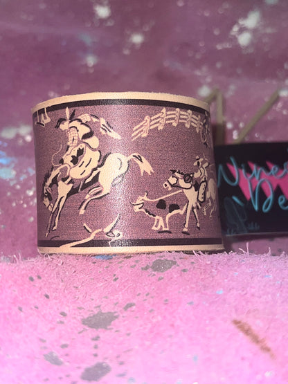 Rodeo events leather cuff with tie closure - Wines'Designs