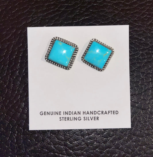 Authentic turquoise and sterling silver square studs - Wines'Designs